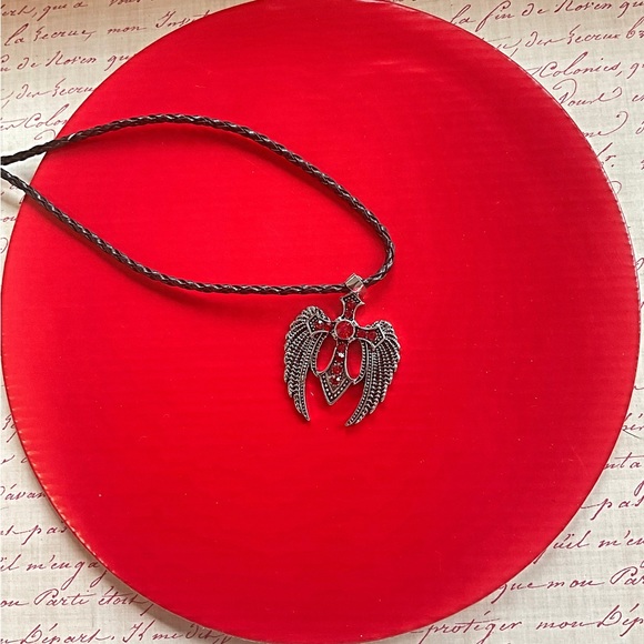 Angel Wings Cross Red Rhinestones Necklace. Religious Necklace Punk Gothic Style - Picture 3 of 5